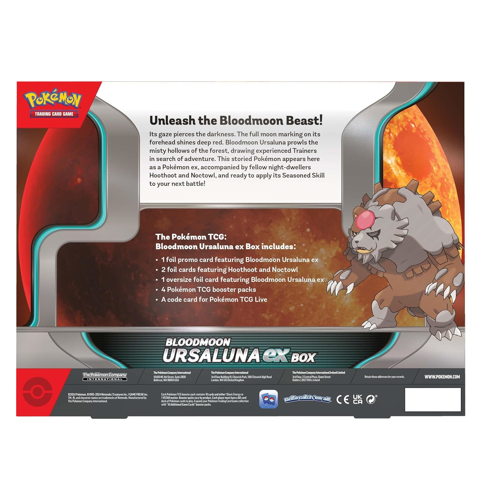Pokemon TCG. Bloodmoon Ursaluna Collection Box. Back.